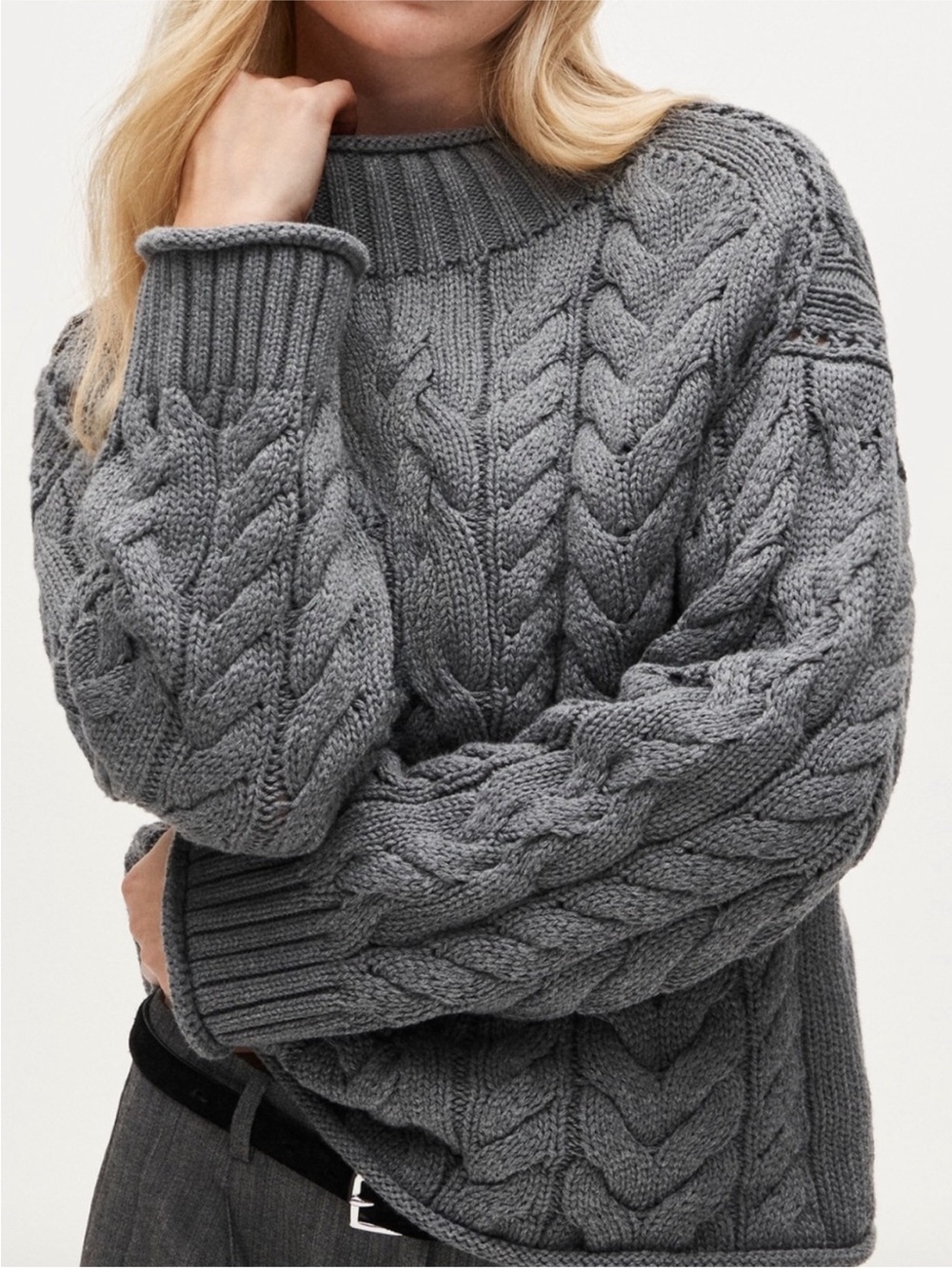 J.Crew 2025 Rollneck Cable Knit Sweater Heather Carbon Gray